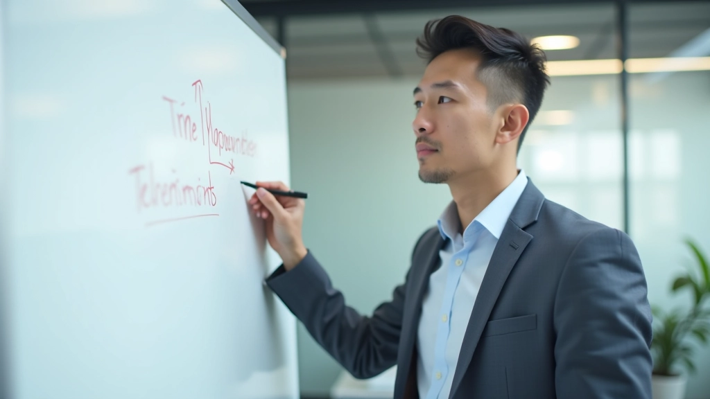 Person writing on whiteboard with four quadrants drawn out, organizing tasks into categories with colored markers