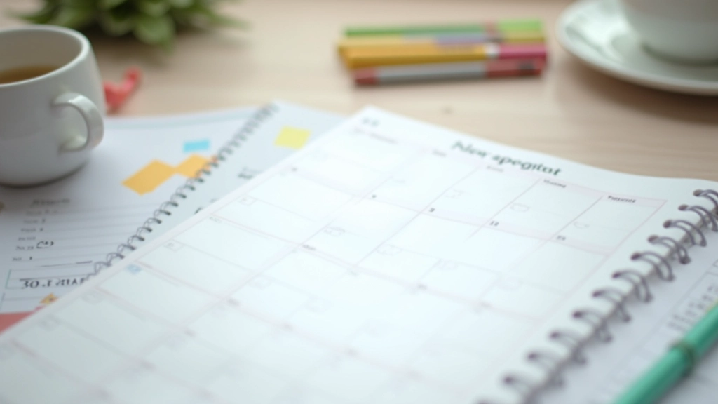 Weekly planner spread with color-coded priorities and deadline dates marked